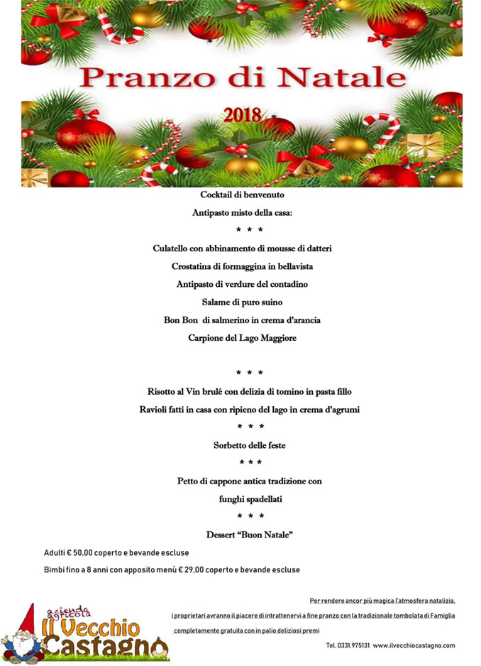 Menu Di Natale A Pranzo.Menu Pranzo Di Natale 2018 Il Vecchio Castagno Il Vecchio Castagno